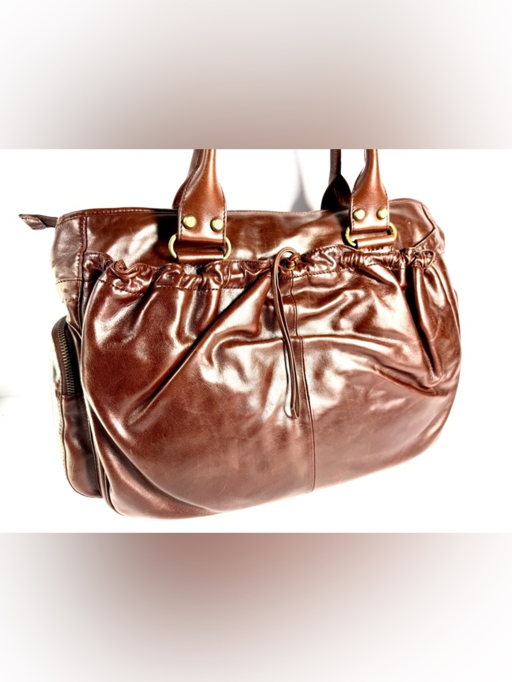 Francesco Biasia Brown Leather Shoulder Bag with Gold Hardware - Picture 7 of 16